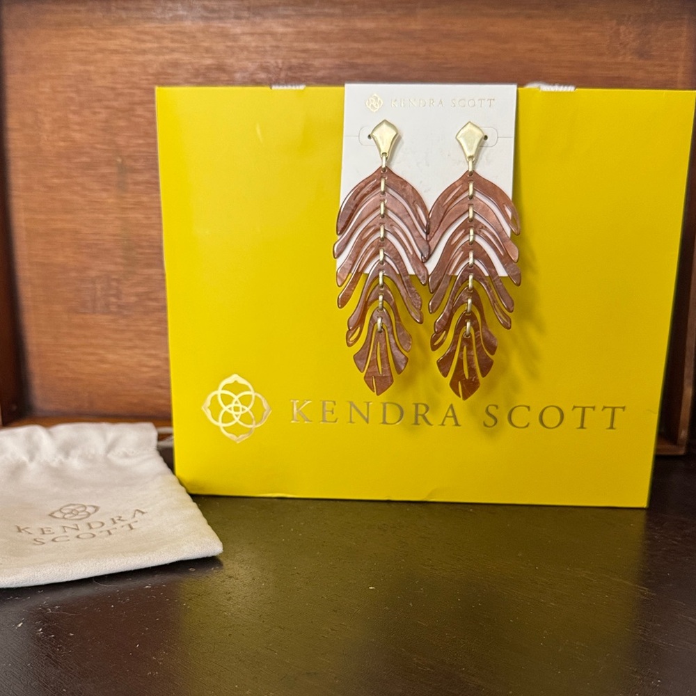 Kendra Scott Lotus Gold and Brown Feather Earrings